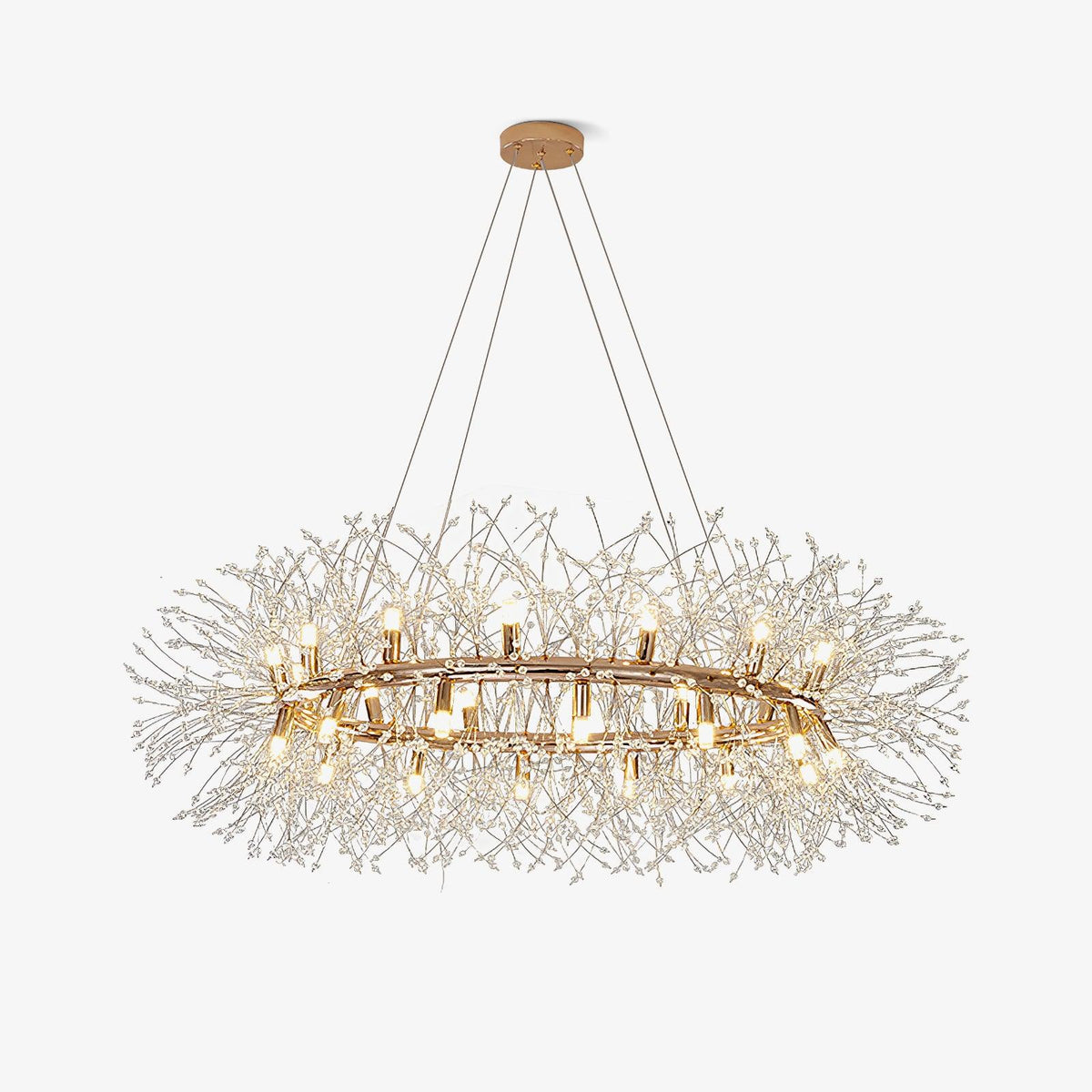 Dandelion Round Crystal Chandelier Modern Gold LED Pendant Light for Dining Room