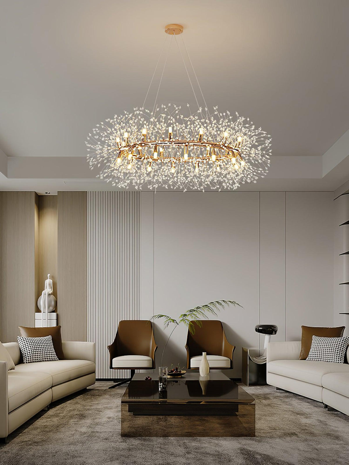 Dandelion Round Crystal Chandelier Modern Gold LED Pendant Light for Dining Room