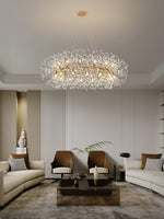 Dandelion Round Crystal Chandelier Modern Gold LED Pendant Light for Dining Room