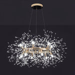 Dandelion Round Crystal Chandelier Modern Gold LED Pendant Light for Dining Room