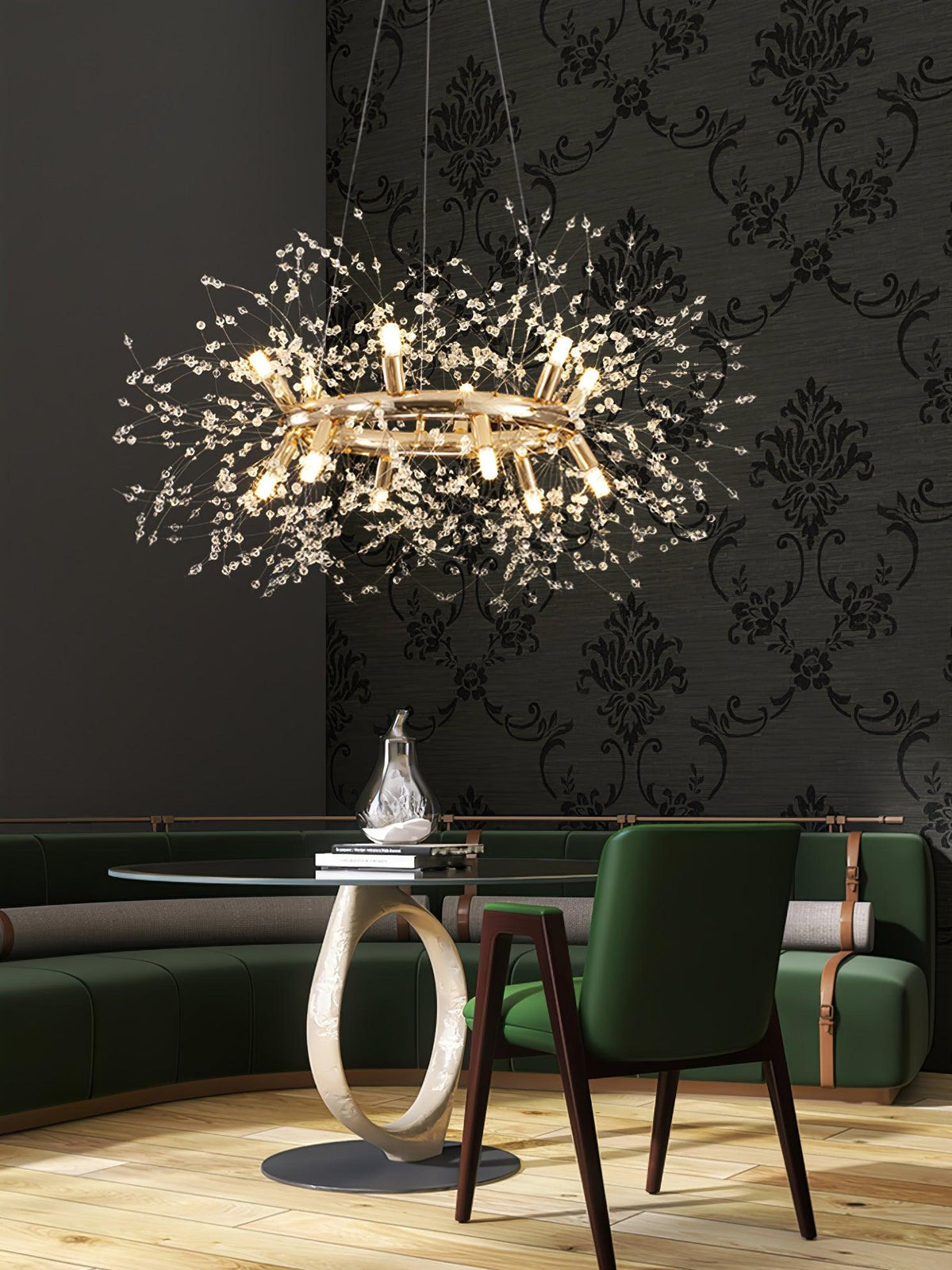 Dandelion Round Crystal Chandelier Modern Gold LED Pendant Light for Dining Room