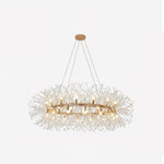 Dandelion Round Crystal Chandelier Modern Gold LED Pendant Light for Dining Room