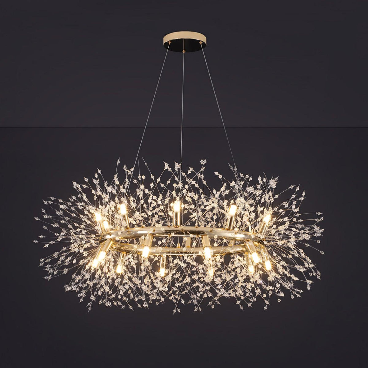 Dandelion Round Crystal Chandelier Modern Gold LED Pendant Light for Dining Room