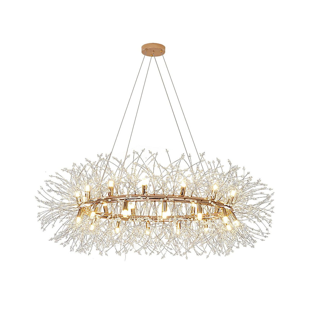 Dandelion Round Crystal Chandelier Modern Gold LED Pendant Light for Dining Room