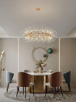Dandelion Round Crystal Chandelier Modern Gold LED Pendant Light for Dining Room