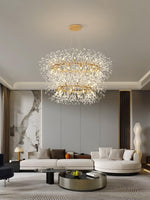 Dandelion Round Crystal Chandelier Modern Gold LED Pendant Light for Dining Room
