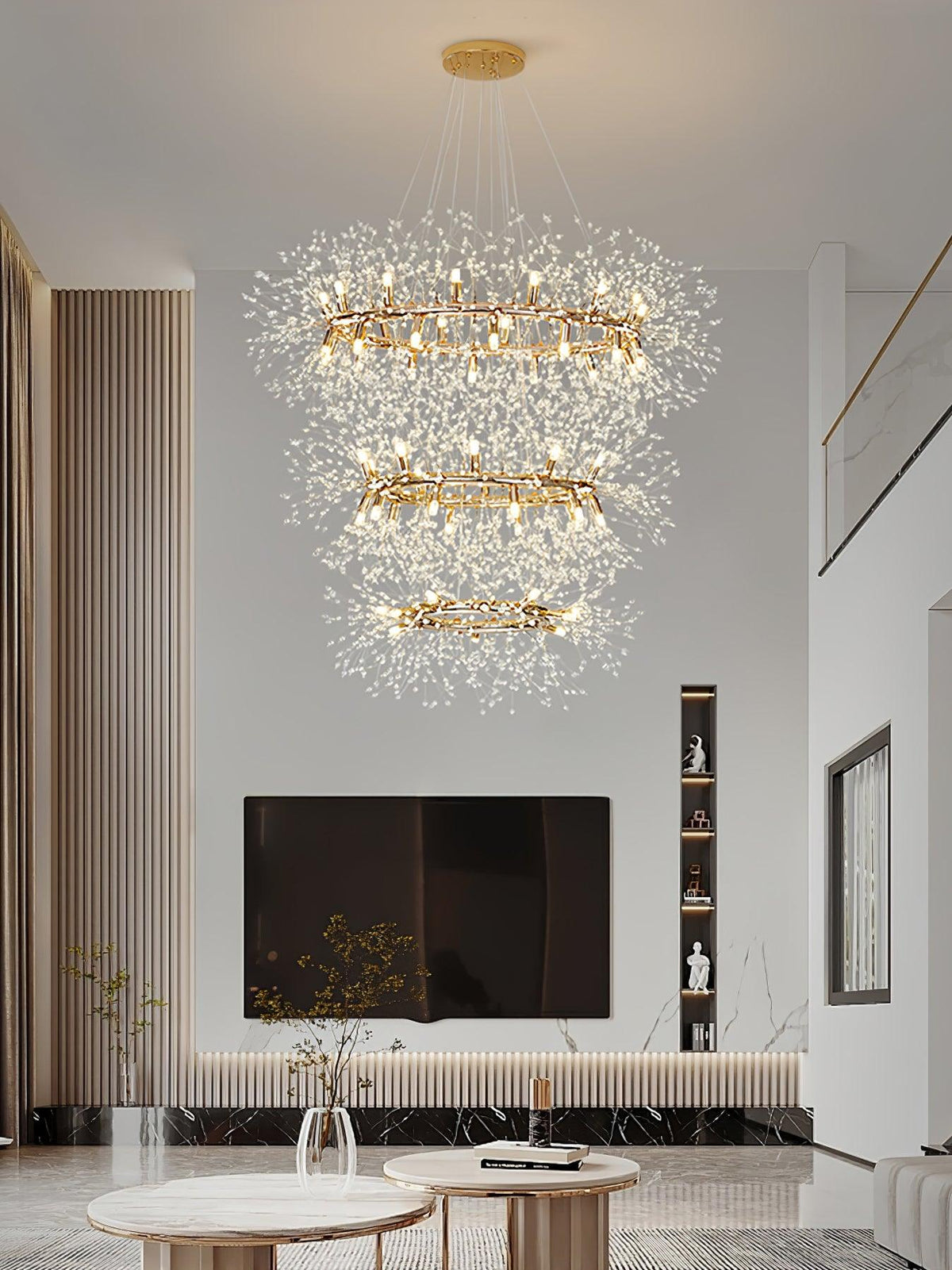 Dandelion Round Crystal Chandelier Modern Gold LED Pendant Light for Dining Room