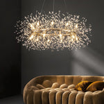 Dandelion Round Crystal Chandelier Modern Gold LED Pendant Light for Dining Room