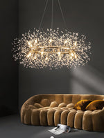 Dandelion Round Crystal Chandelier Modern Gold LED Pendant Light for Dining Room