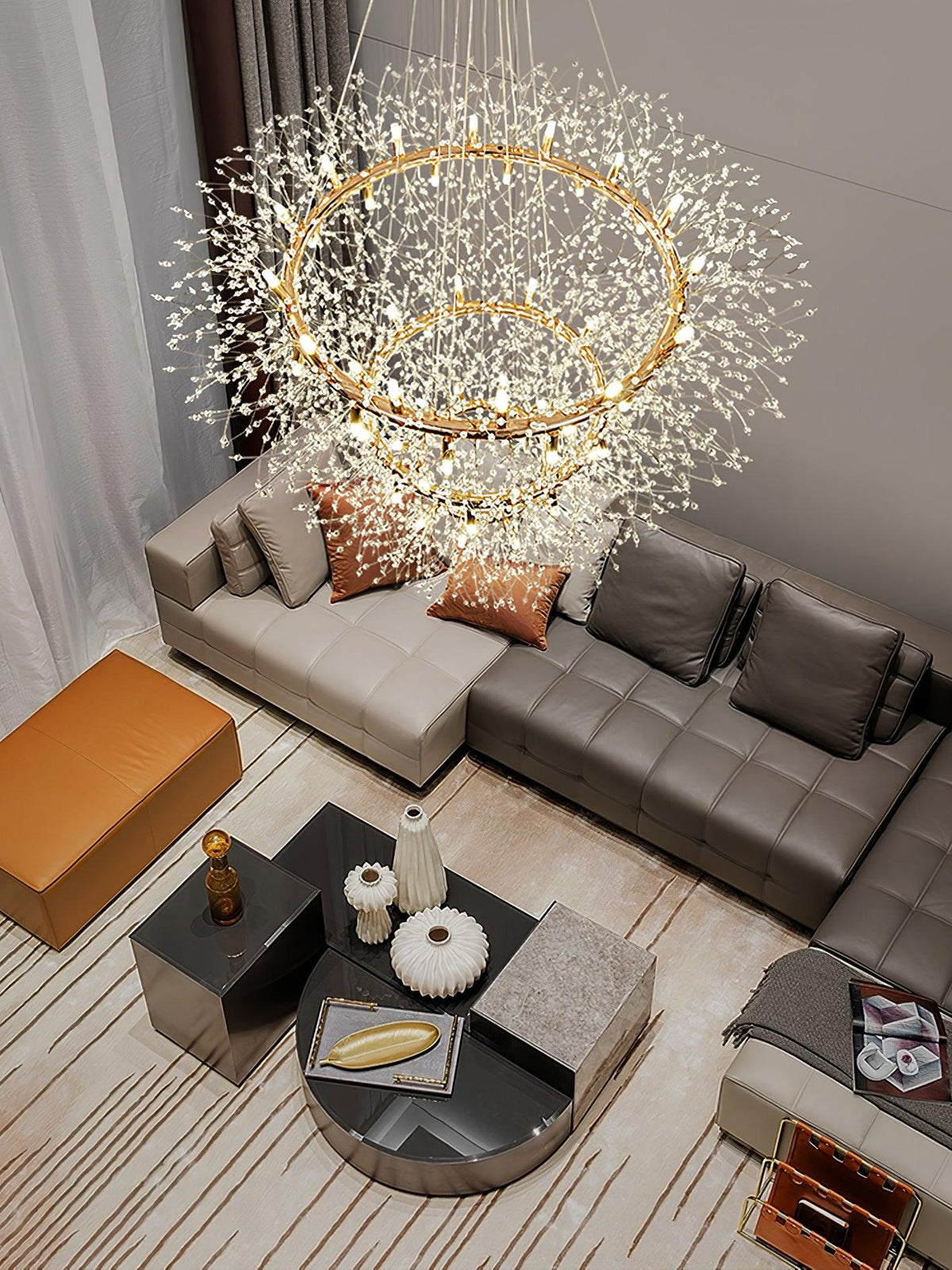 Dandelion Round Crystal Chandelier Modern Gold LED Pendant Light for Dining Room