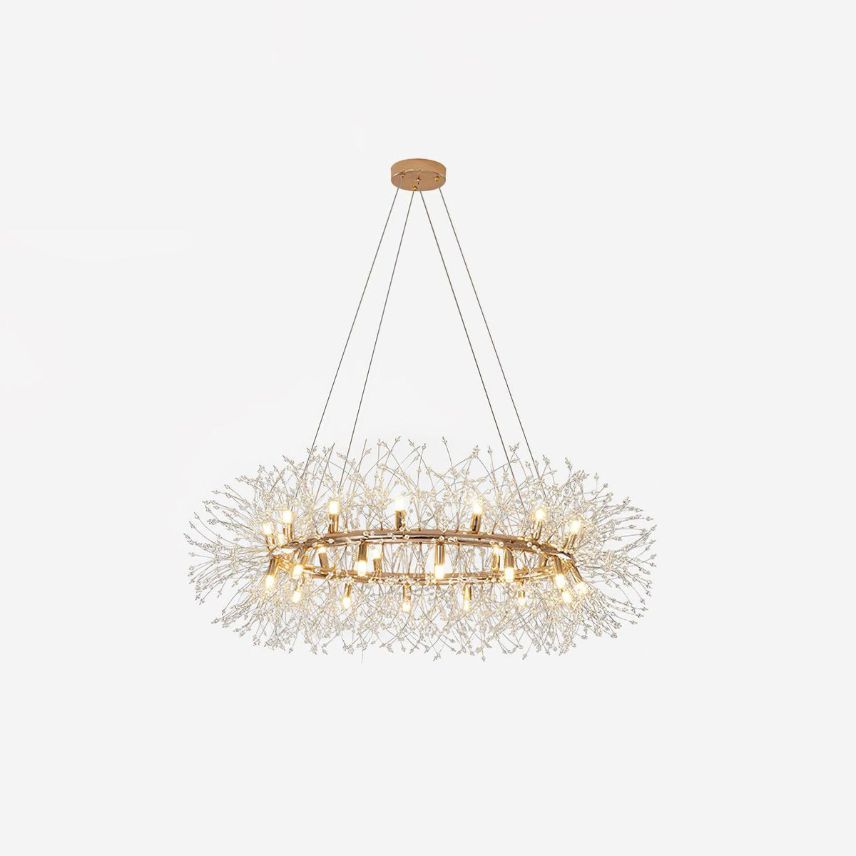 Dandelion Round Crystal Chandelier Modern Gold LED Pendant Light for Dining Room