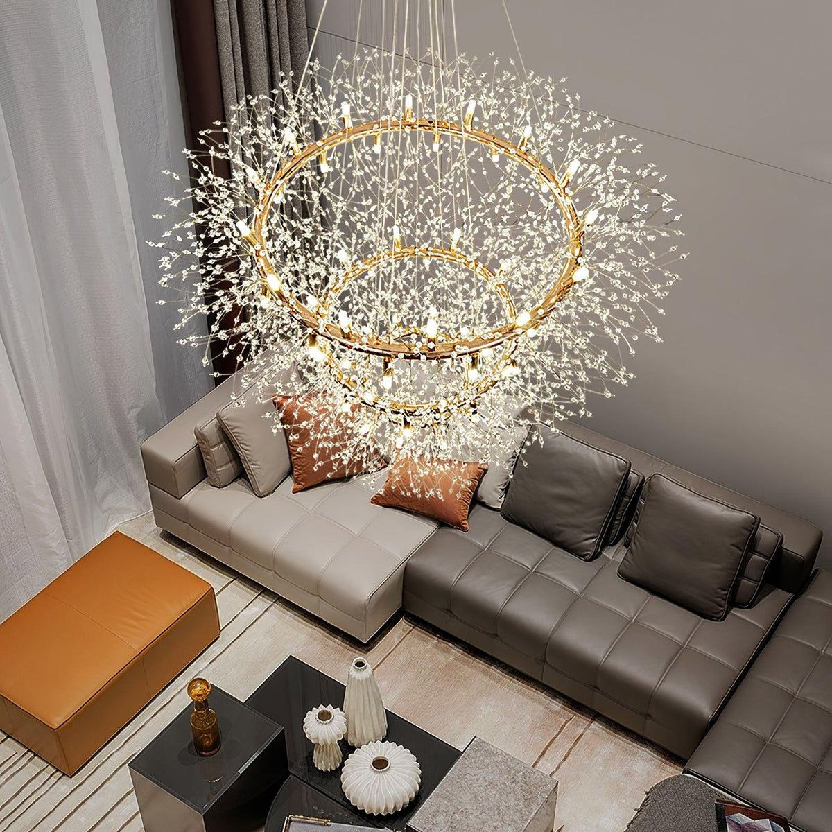 Dandelion Round Crystal Chandelier Modern Gold LED Pendant Light for Dining Room