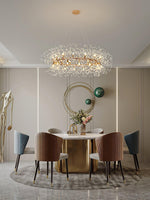 Dandelion Round Crystal Chandelier Modern Gold LED Pendant Light for Dining Room