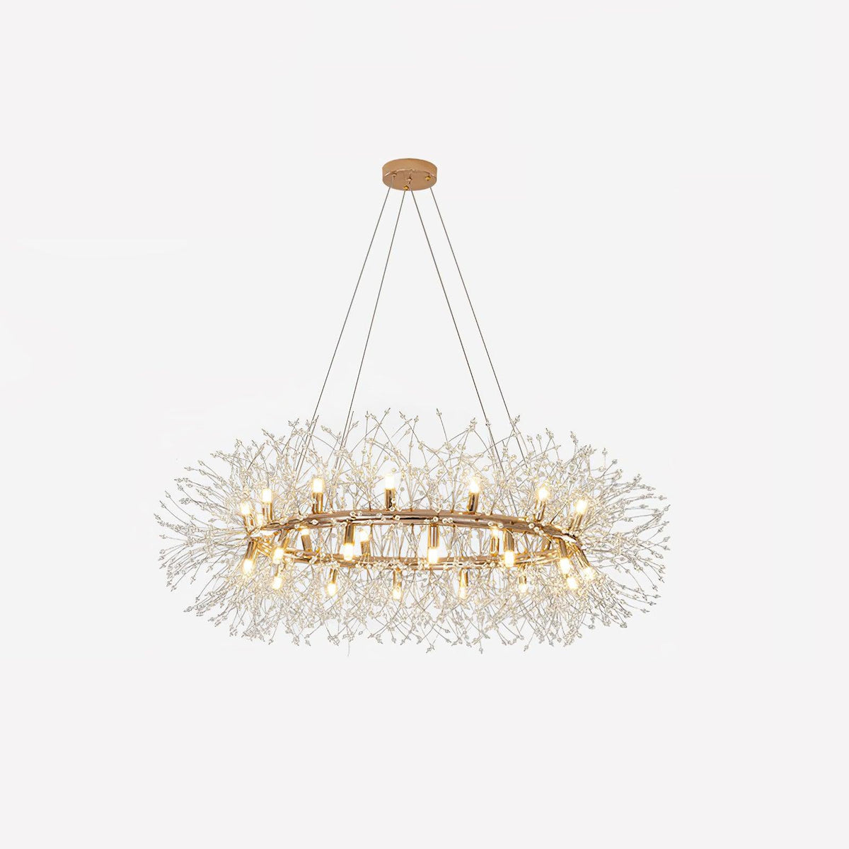 Dandelion Round Crystal Chandelier Modern Gold LED Pendant Light for Dining Room