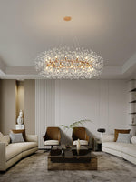 Dandelion Round Crystal Chandelier Modern Gold LED Pendant Light for Dining Room