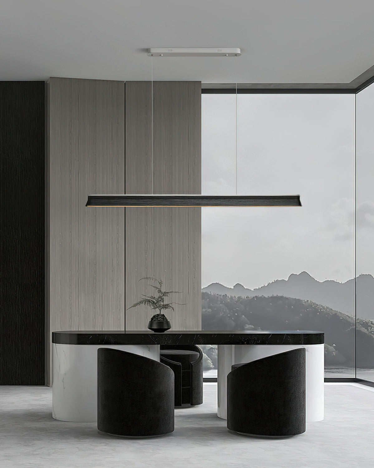 Danqiu Linear LED Chandelier in Wood and Metal for Modern Dining Rooms