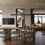 Danqiu Linear LED Chandelier in Wood and Metal for Modern Dining Rooms