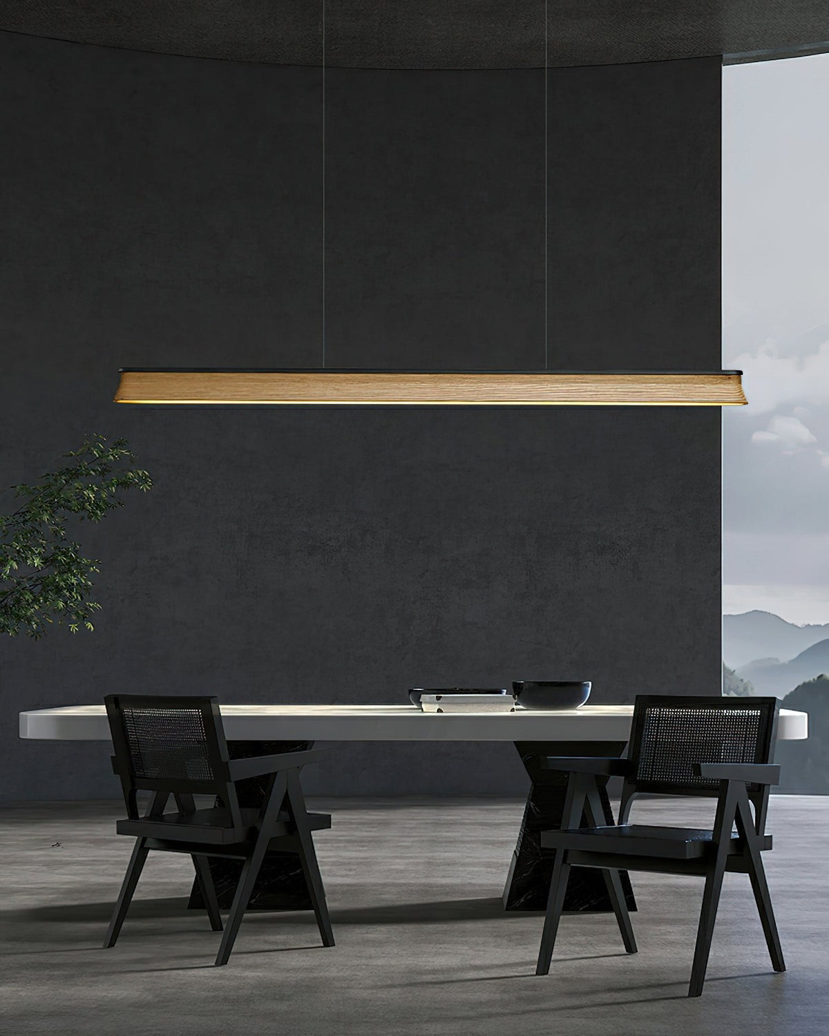 Danqiu Linear LED Chandelier in Wood and Metal for Modern Dining Rooms