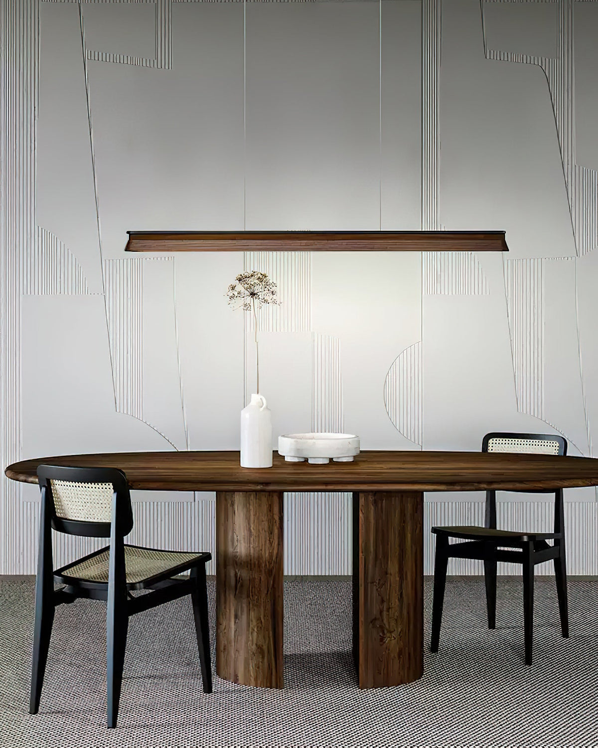 Danqiu Linear LED Chandelier in Wood and Metal for Modern Dining Rooms
