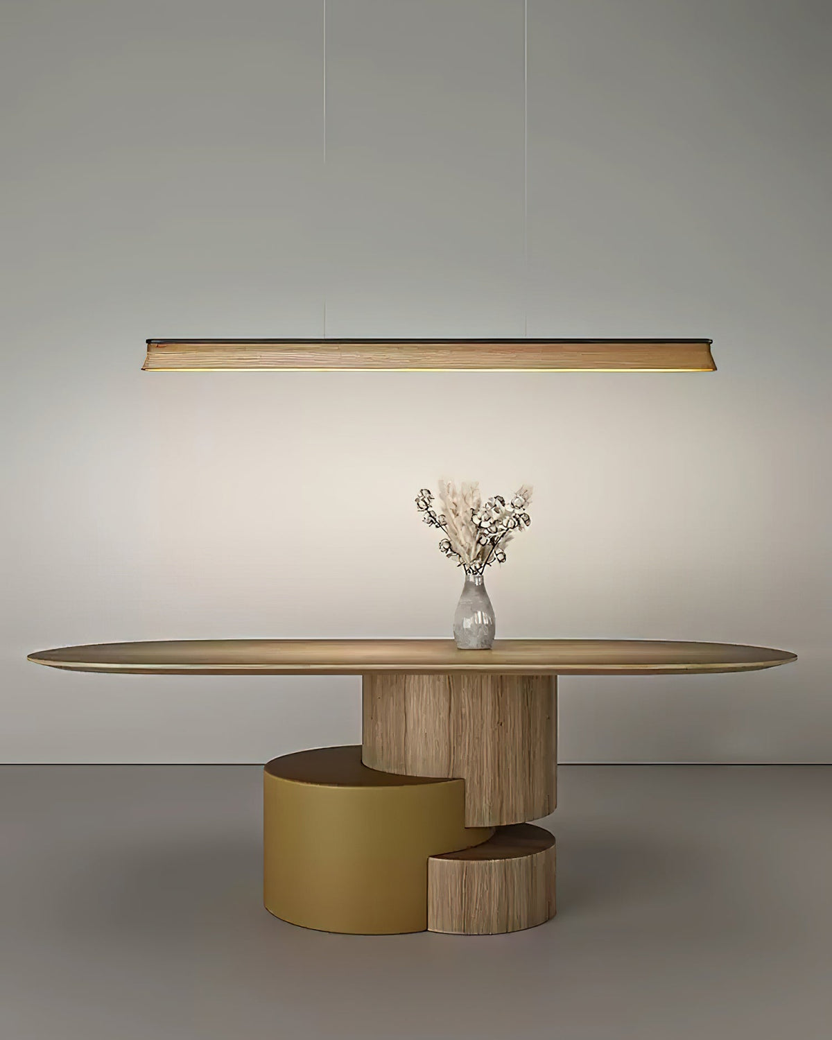 Danqiu Linear LED Chandelier in Wood and Metal for Modern Dining Rooms