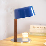 Dario Tilted Table Lamp – Modern Blue Shade, Walnut Wood & Chrome