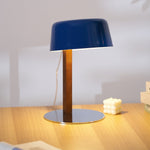 Dario Tilted Table Lamp – Modern Blue Shade, Walnut Wood & Chrome