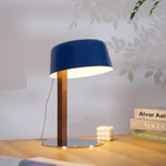 Dario Tilted Table Lamp – Modern Blue Shade, Walnut Wood & Chrome