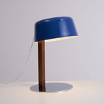 Dario Tilted Table Lamp – Modern Blue Shade, Walnut Wood & Chrome