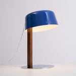Dario Tilted Table Lamp – Modern Blue Shade, Walnut Wood & Chrome