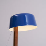 Dario Tilted Table Lamp – Modern Blue Shade, Walnut Wood & Chrome