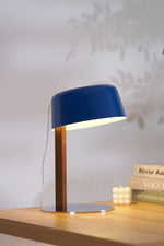 Dario Tilted Table Lamp – Modern Blue Shade, Walnut Wood & Chrome