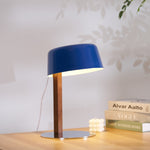Dario Tilted Table Lamp – Modern Blue Shade, Walnut Wood & Chrome