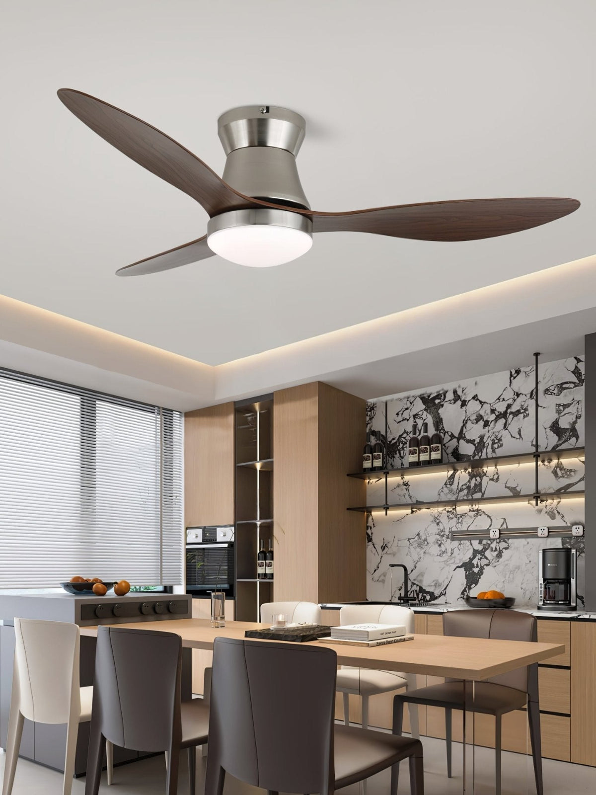 Aeronix Ceiling Fan with LED Light in Walnut and Nickel