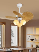 Palmera Bloom Ceiling Fan with Light, Coastal Leaf Blades & Scalloped Glass Shades