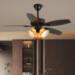 Calantha Bloom Ceiling Fan Light with Scalloped Glass Shades and Wood Blades