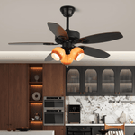 Calantha Bloom Ceiling Fan Light with Scalloped Glass Shades and Wood Blades