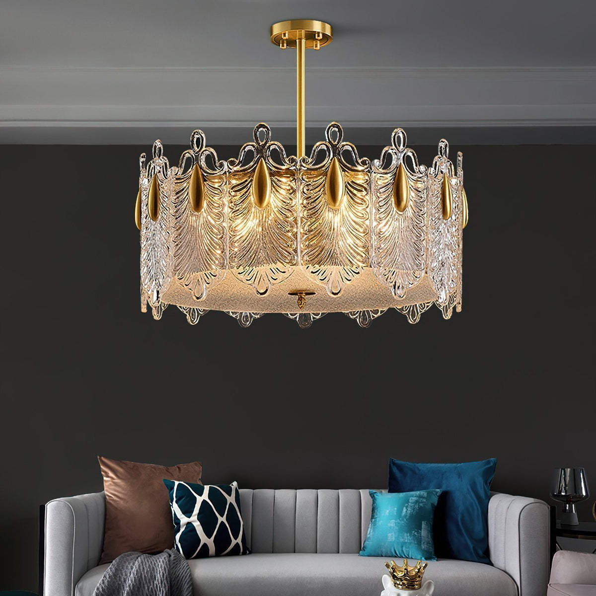 Decorative Patterned Glass Round Chandelier