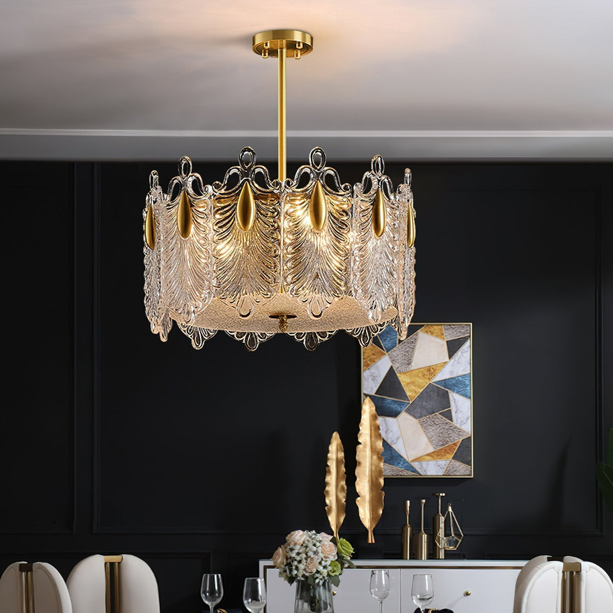 Decorative Patterned Glass Round Chandelier