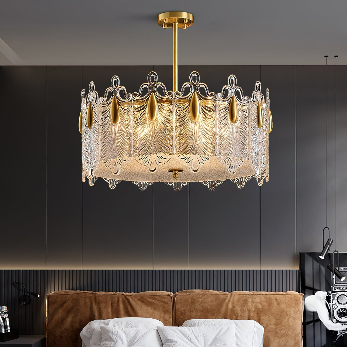 Decorative Patterned Glass Round Chandelier