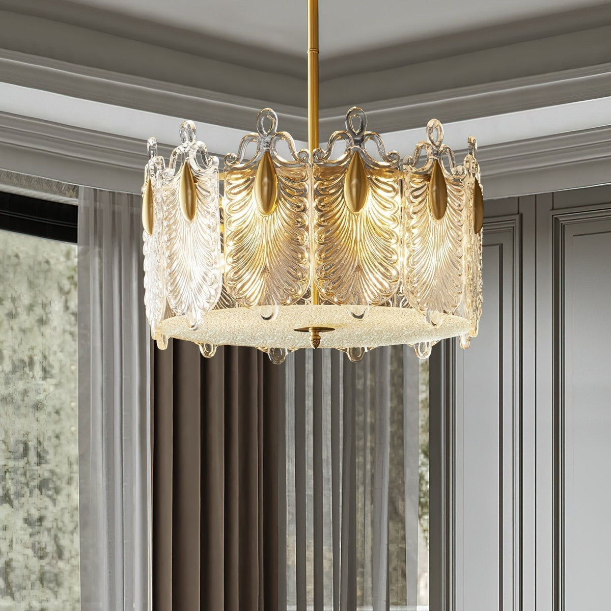 Decorative Patterned Glass Round Chandelier