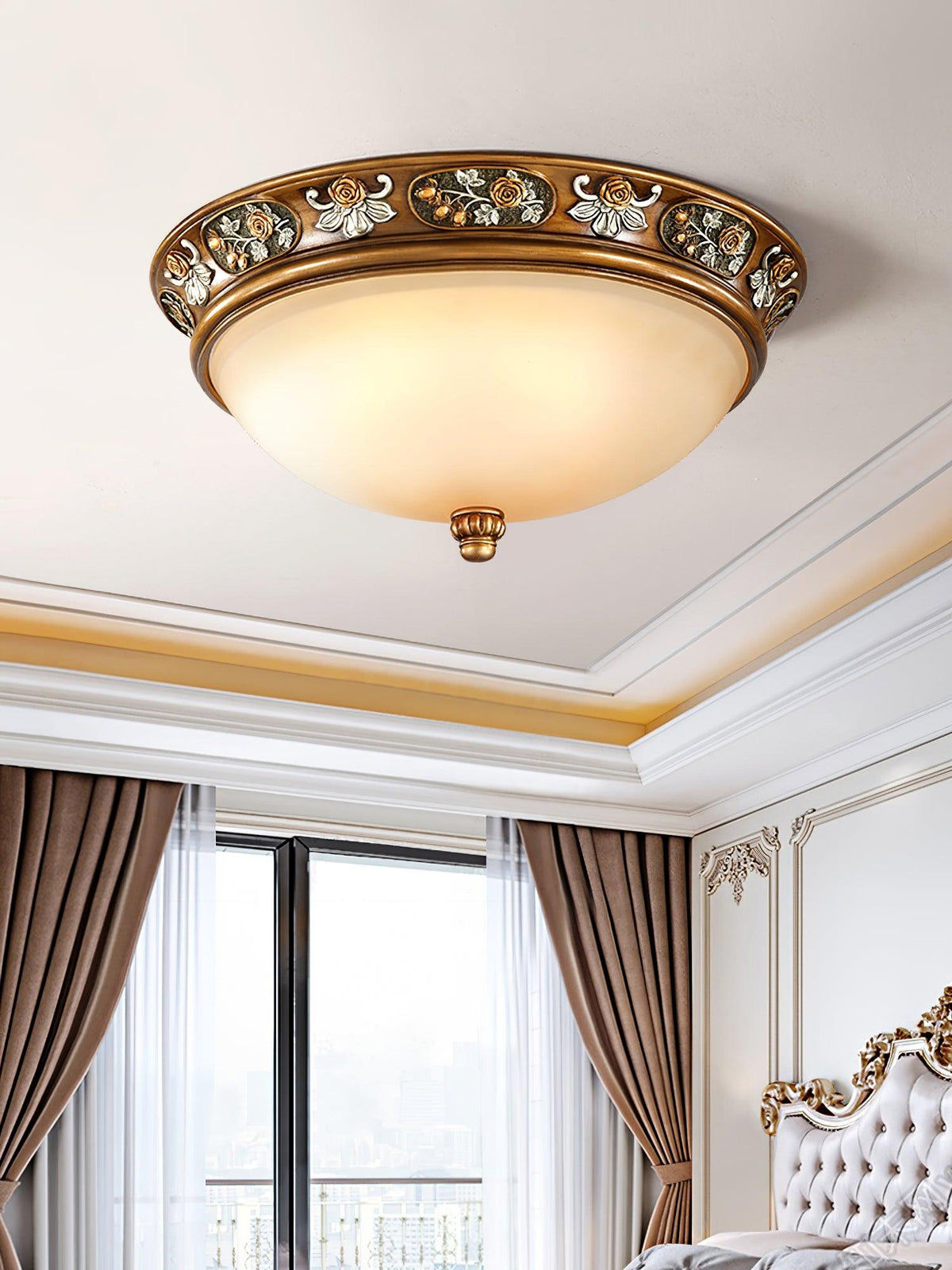 Deltana Resin Flush Mount Ceiling Light with Glass Accents