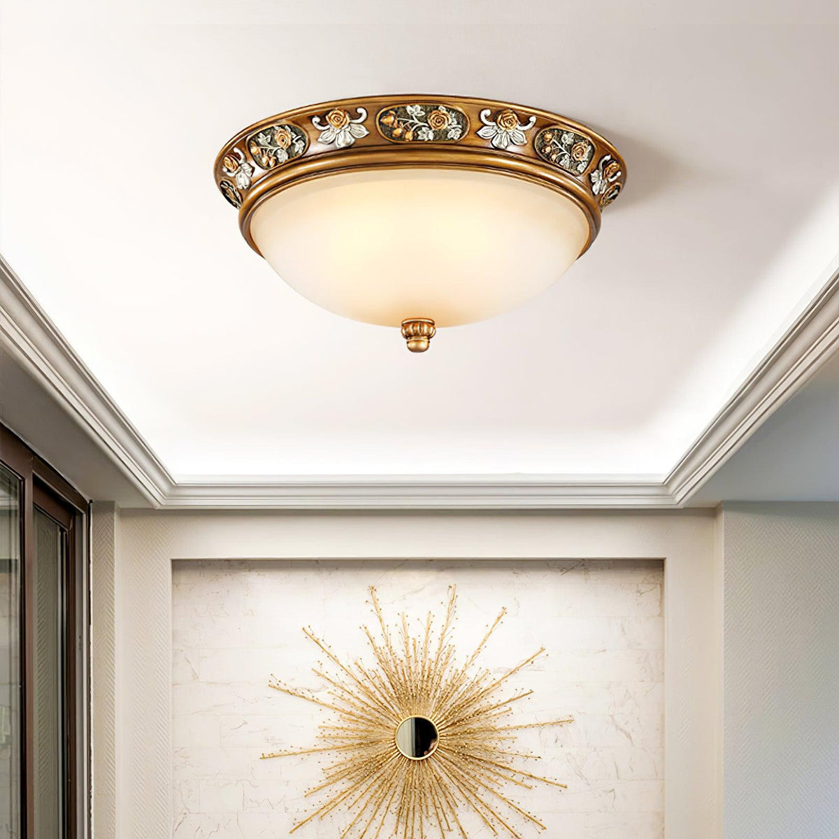 Deltana Resin Flush Mount Ceiling Light with Glass Accents