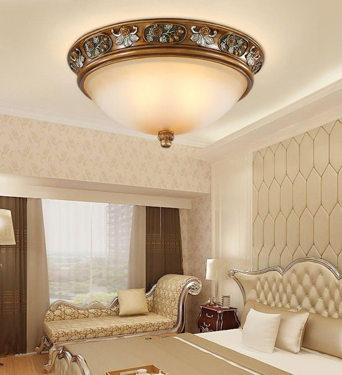 Deltana Resin Flush Mount Ceiling Light with Glass Accents
