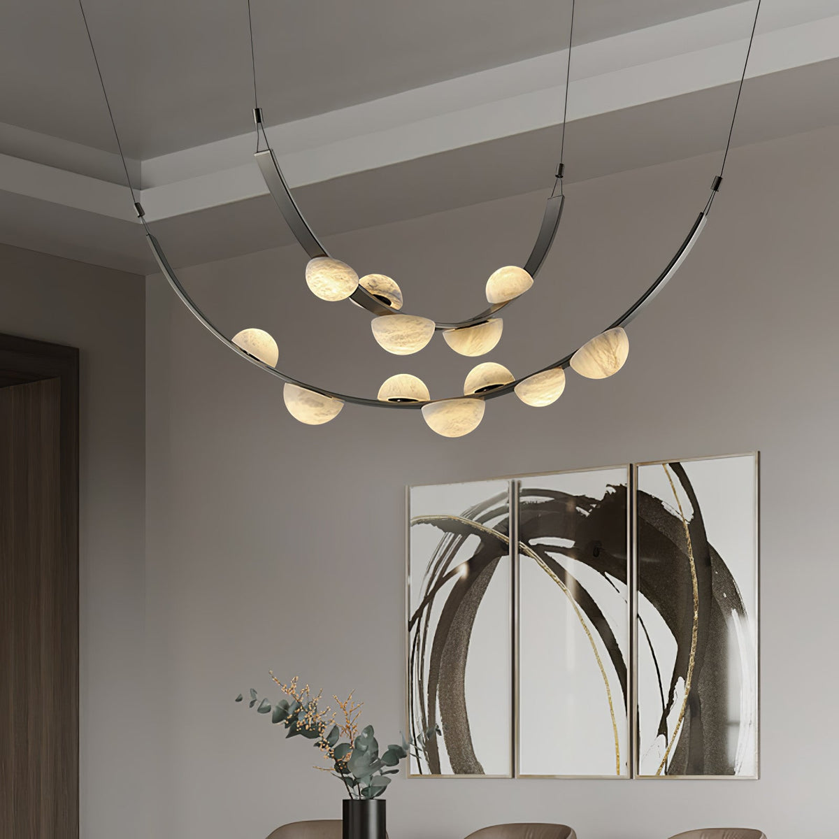 Dew Drops Alabaster Chandelier – Modern LED Pendant Light for Dining Room and Living Room