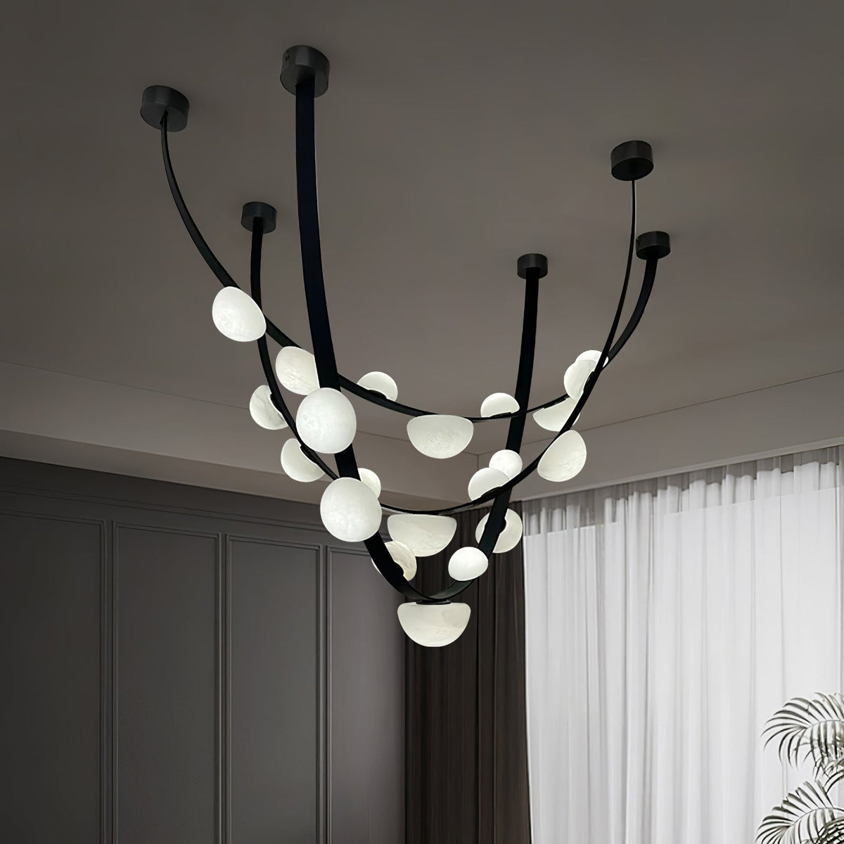 Dew Drops Alabaster Chandelier – Modern LED Pendant Light for Dining Room and Living Room