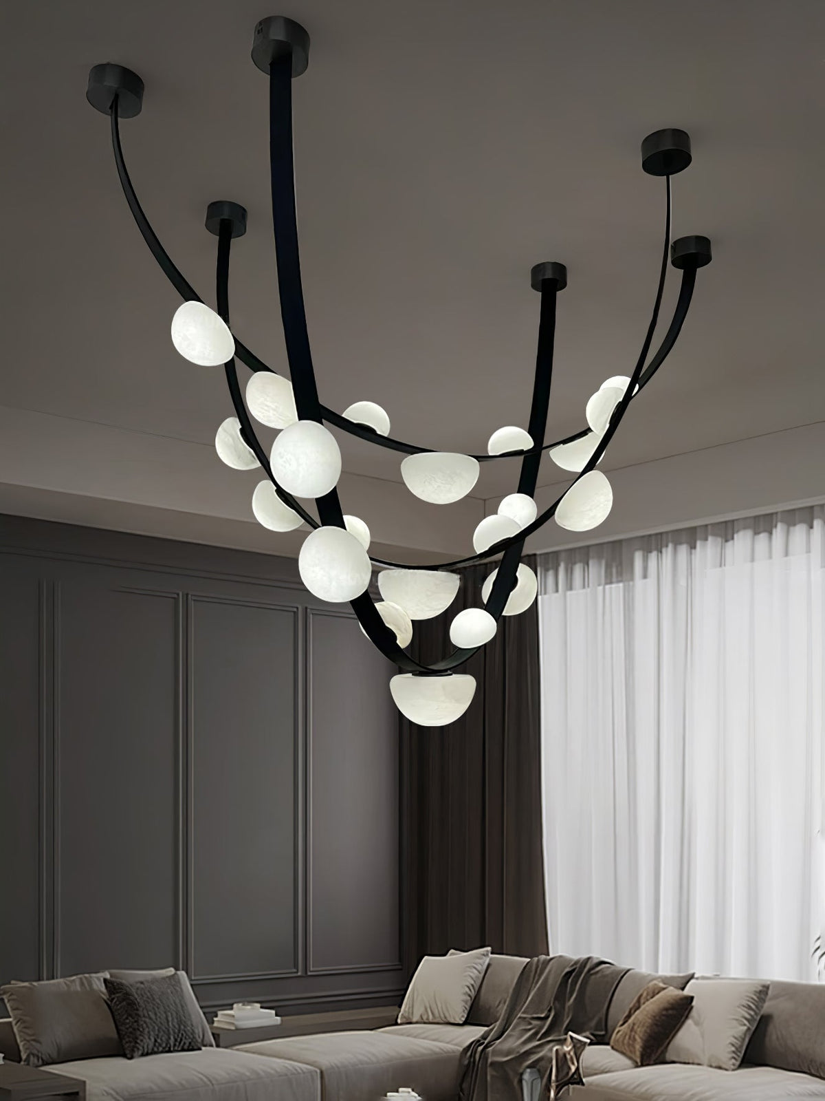 Dew Drops Alabaster Chandelier – Modern LED Pendant Light for Dining Room and Living Room