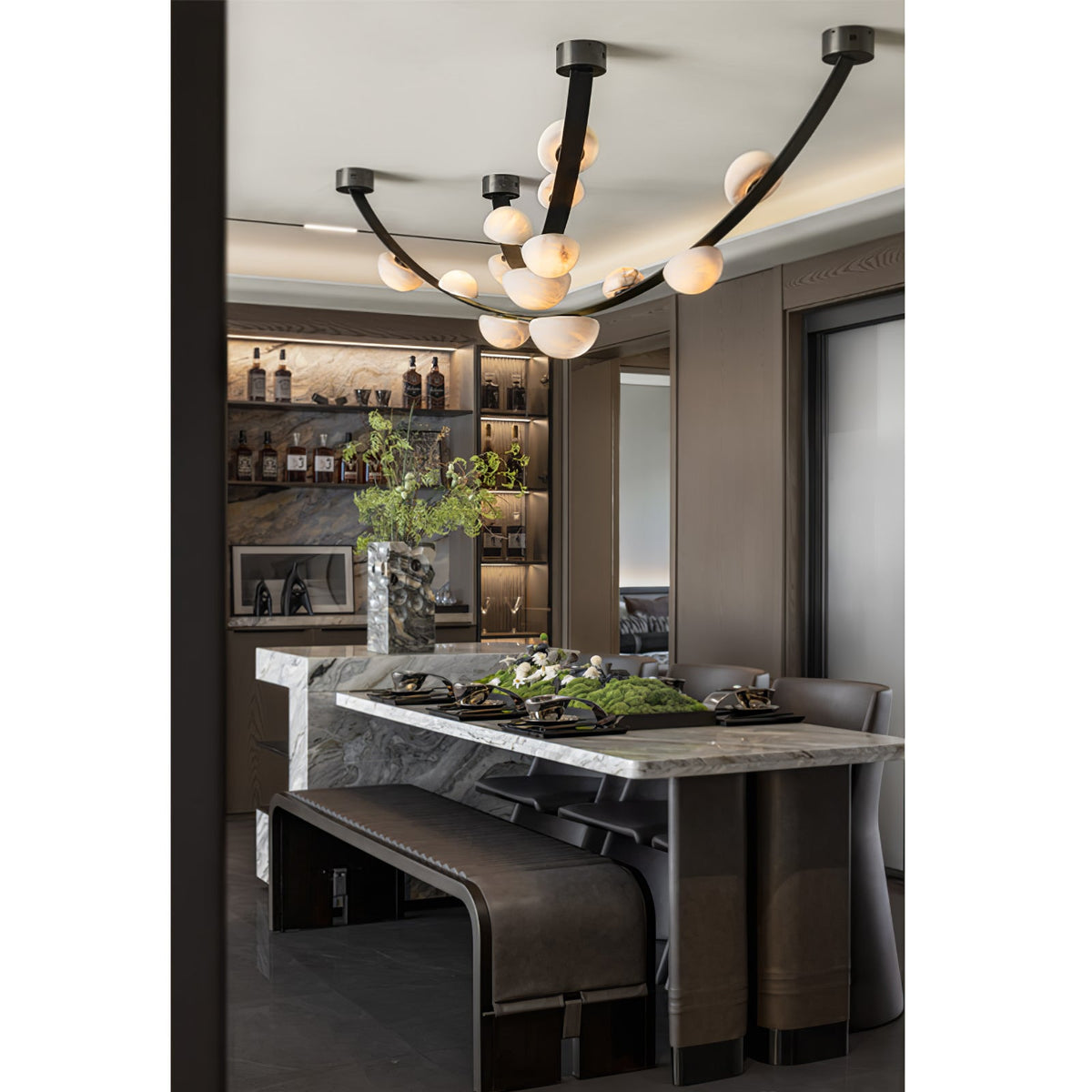 Dew Drops Alabaster Chandelier – Modern LED Pendant Light for Dining Room and Living Room