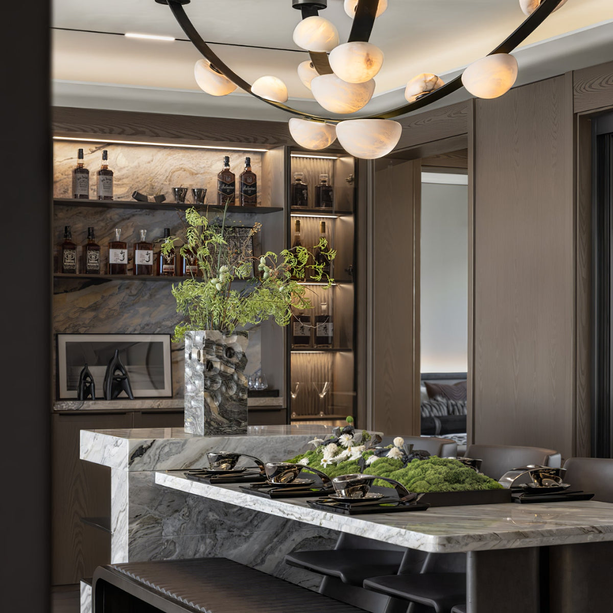 Dew Drops Alabaster Chandelier – Modern LED Pendant Light for Dining Room and Living Room