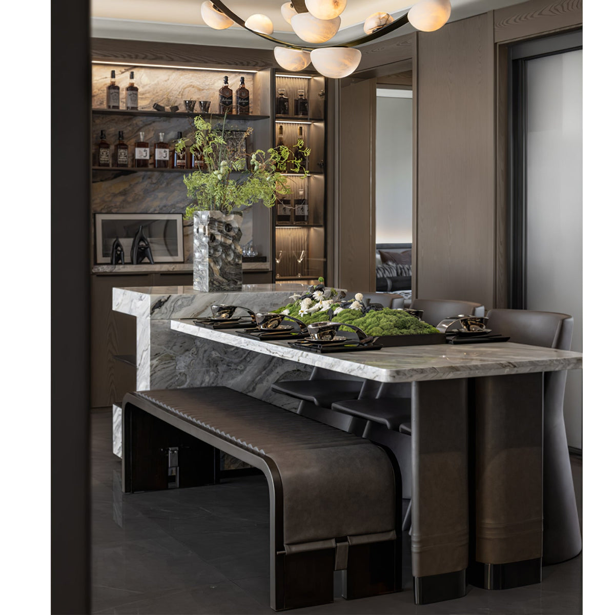 Dew Drops Alabaster Chandelier – Modern LED Pendant Light for Dining Room and Living Room