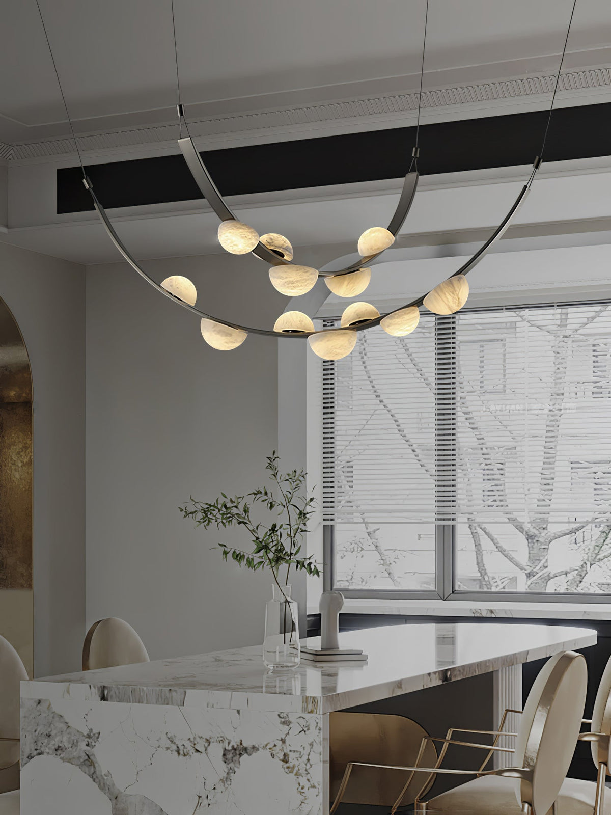 Dew Drops Alabaster Chandelier – Modern LED Pendant Light for Dining Room and Living Room